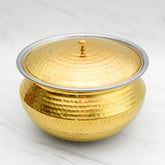 Pure Brass Round Handi With Lid for Cooking – Tin Coated (Kalai) – Handcrafted Hammered & Traditional Design